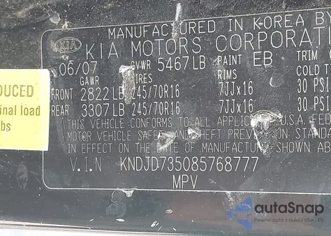 2008 Kia Sorento Lx из США, поврежденный, VIN KNDJD735085768777